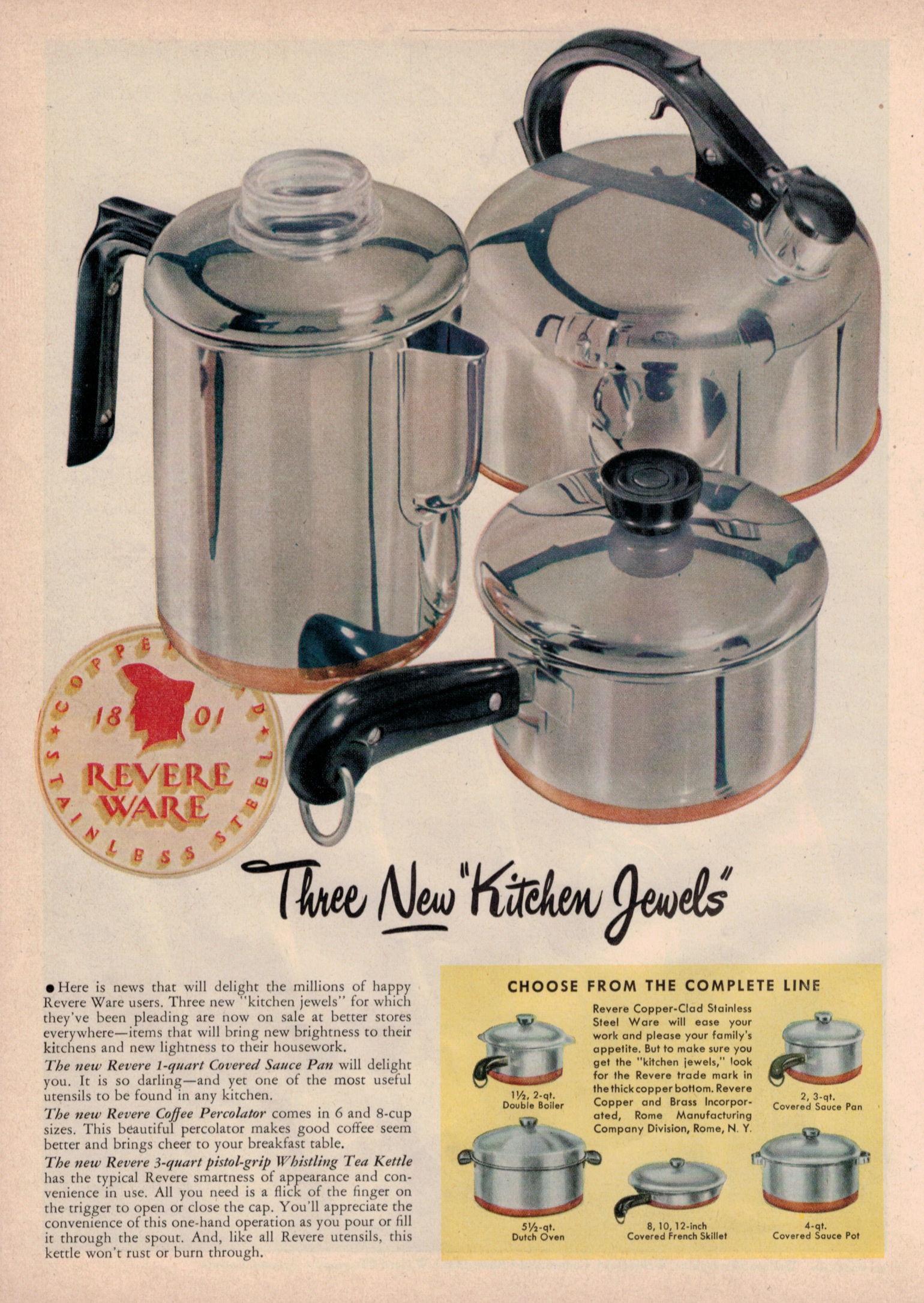 Revere Line 3-Quart Covered Saucepan