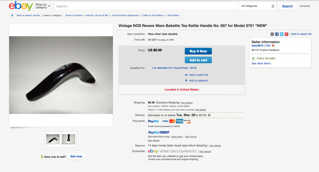 Revere Ware 3 quart tea kettle triggers, and other hardtofind