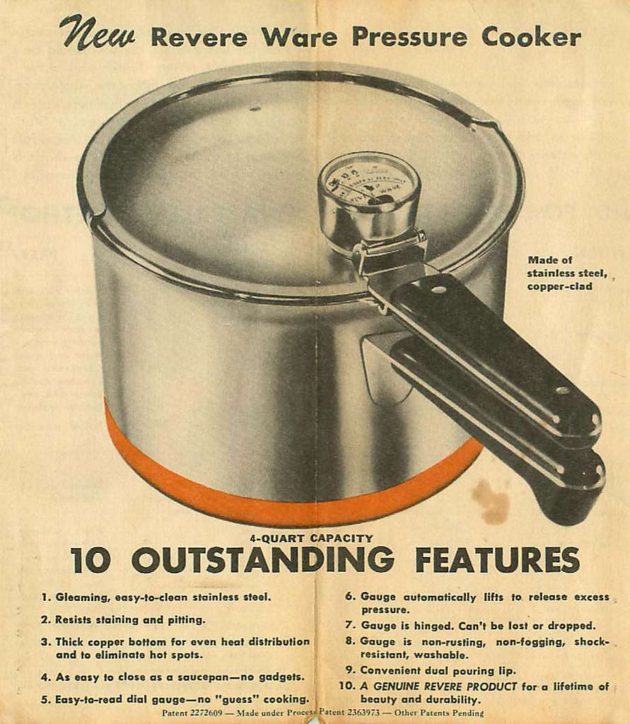 1940s Revere Ware Copper Clad 4 Quart Pressure Cooker