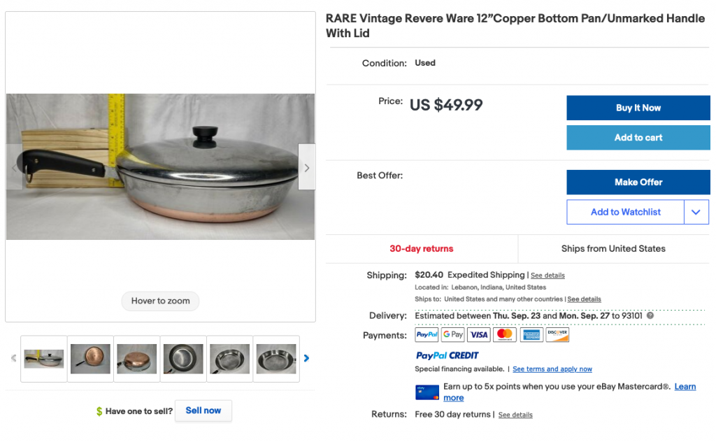 Revere Ware Listings - Lids/Covers