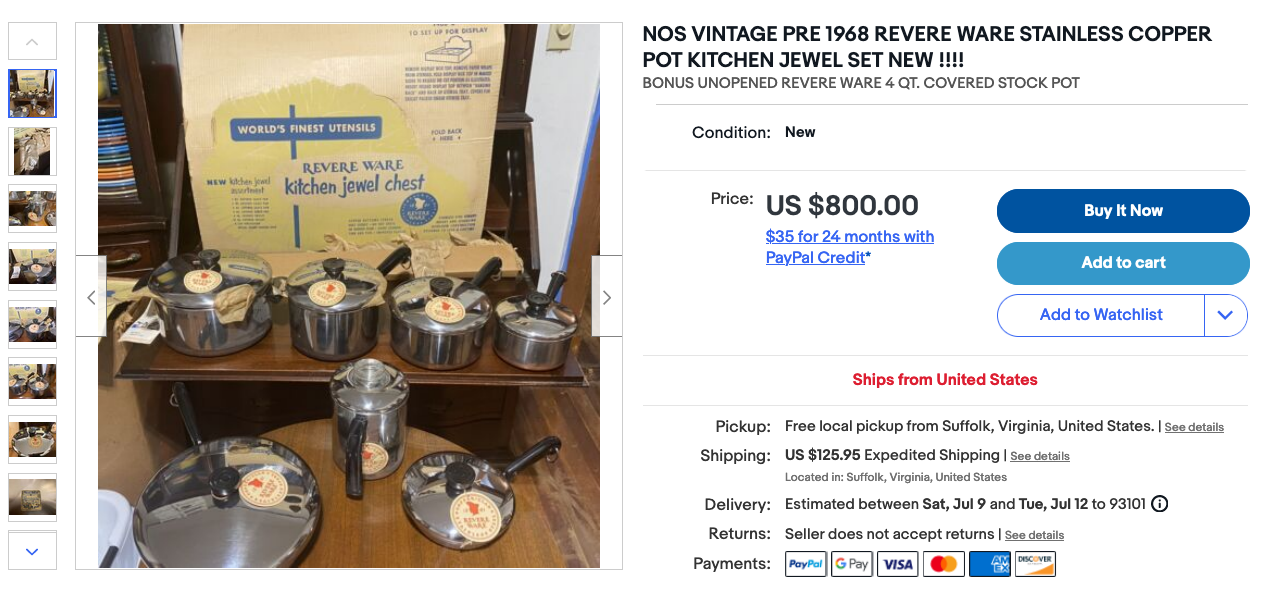 The ultimate NOS Revere Ware set Revere Ware Parts
