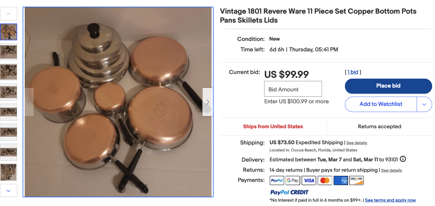 Brand new vintage Revere Ware set on eBay (super rare) Revere Ware Parts