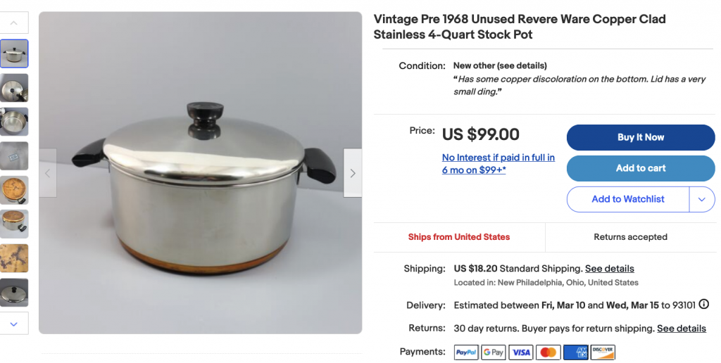 Vintage Pre 1968 Revere Ware 4 Quart Stockpot With Lid Vintage Revere Ware  Copper Cookware 