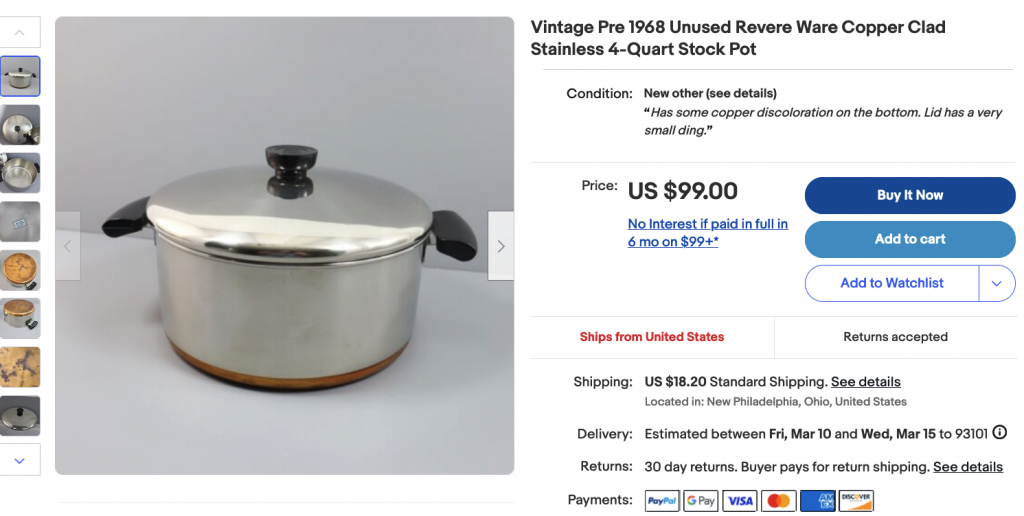 Revere Ware Copper Bottom 10 Quart Stock Pot w/ Lid for Sale in