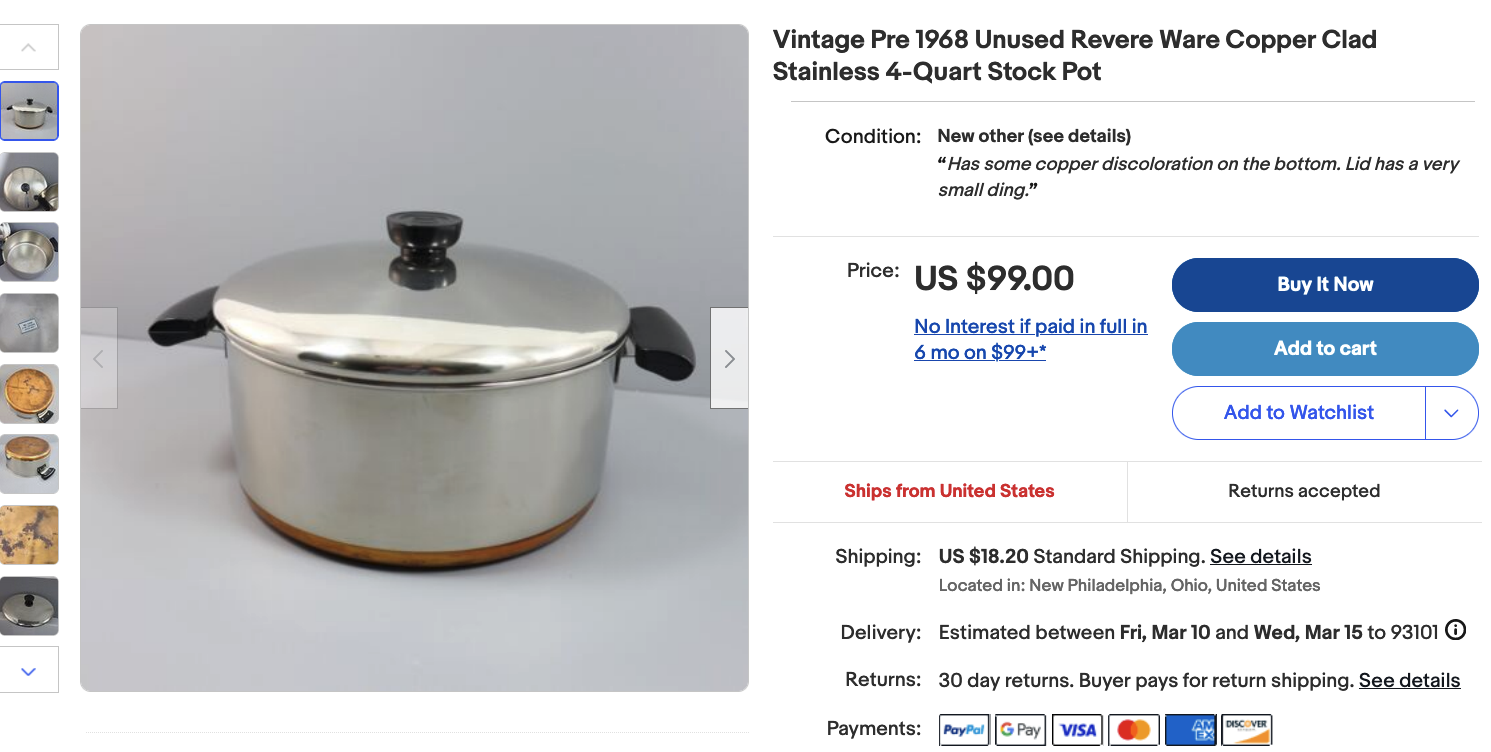 new pre1968 4quart vintage Revere Ware stock pot on eBay