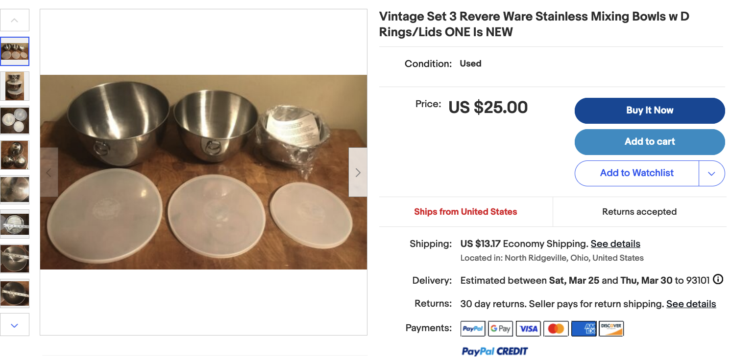 Revere Ware eBay find of the week mixing bowls with lids! Revere
