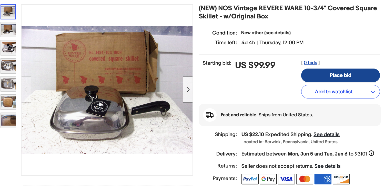 NOS square skillet on eBay Revere Ware Parts