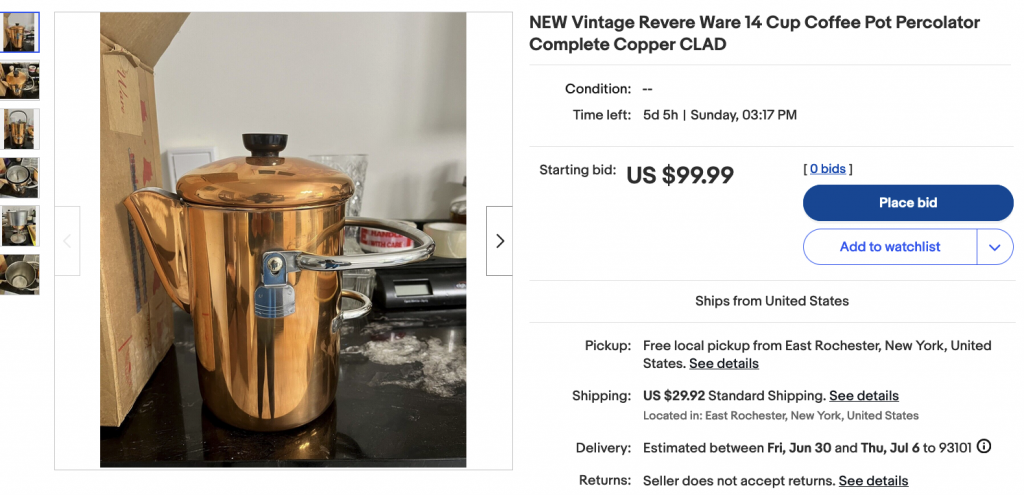 Full copper 14 cup percolator on  - Revere Ware Parts